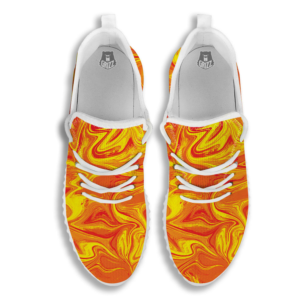 Liquid Psychedelic Trippy Orange Print White Walking Shoes-grizzshop