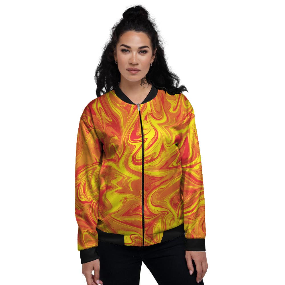 Liquid Psychedelic Trippy Orange Print Women's Bomber Jacket-grizzshop