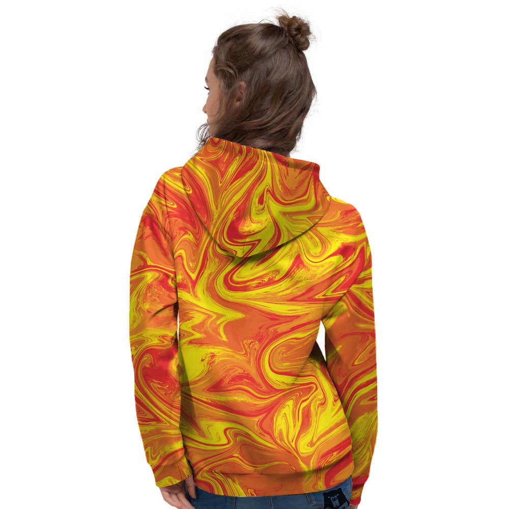 Liquid Psychedelic Trippy Orange Print Women's Hoodie-grizzshop
