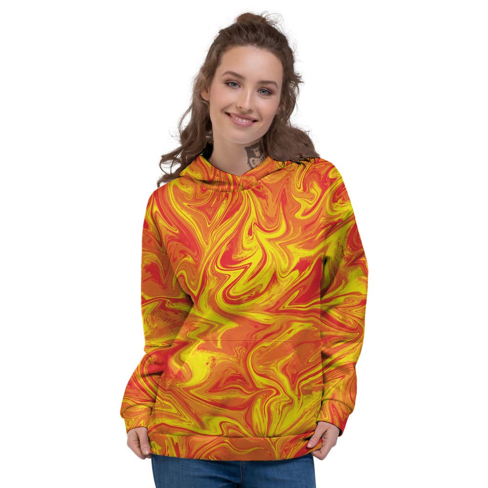 Liquid Psychedelic Trippy Orange Print Women's Hoodie-grizzshop