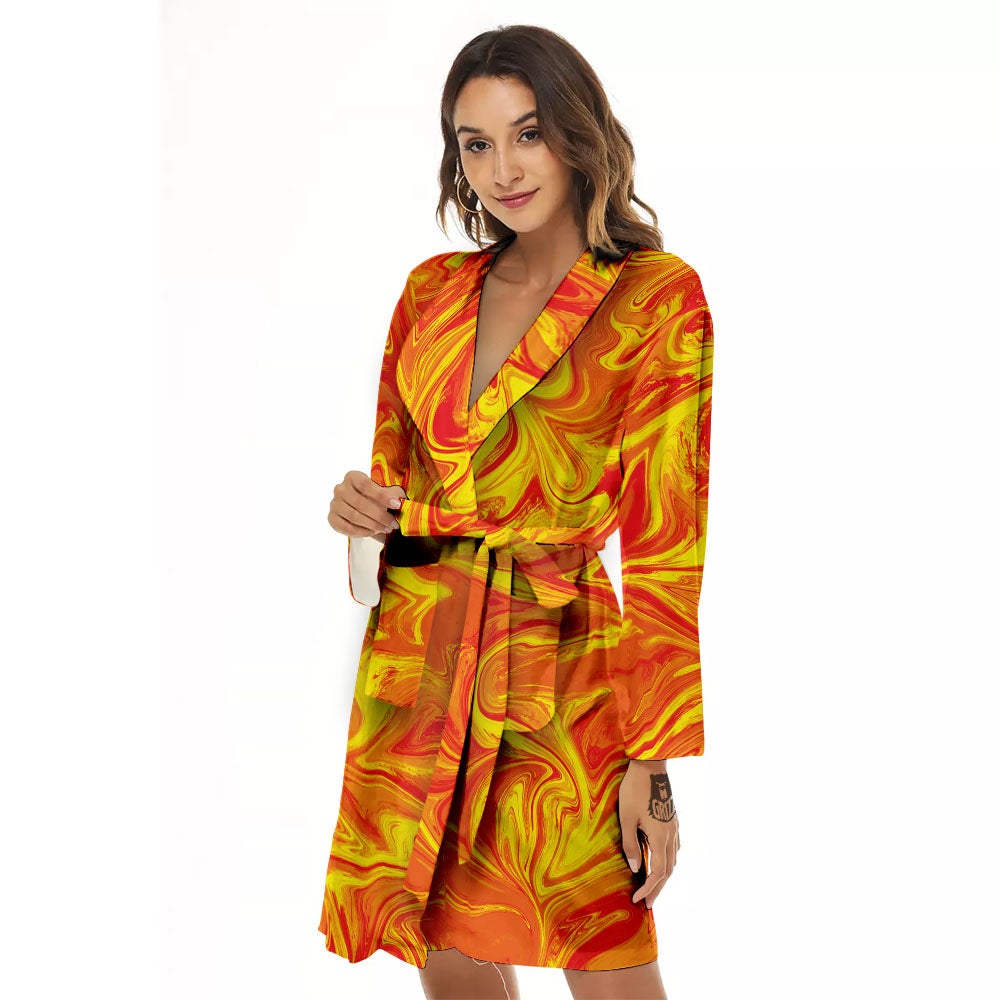 Liquid Psychedelic Trippy Orange Print Women's Robe-grizzshop