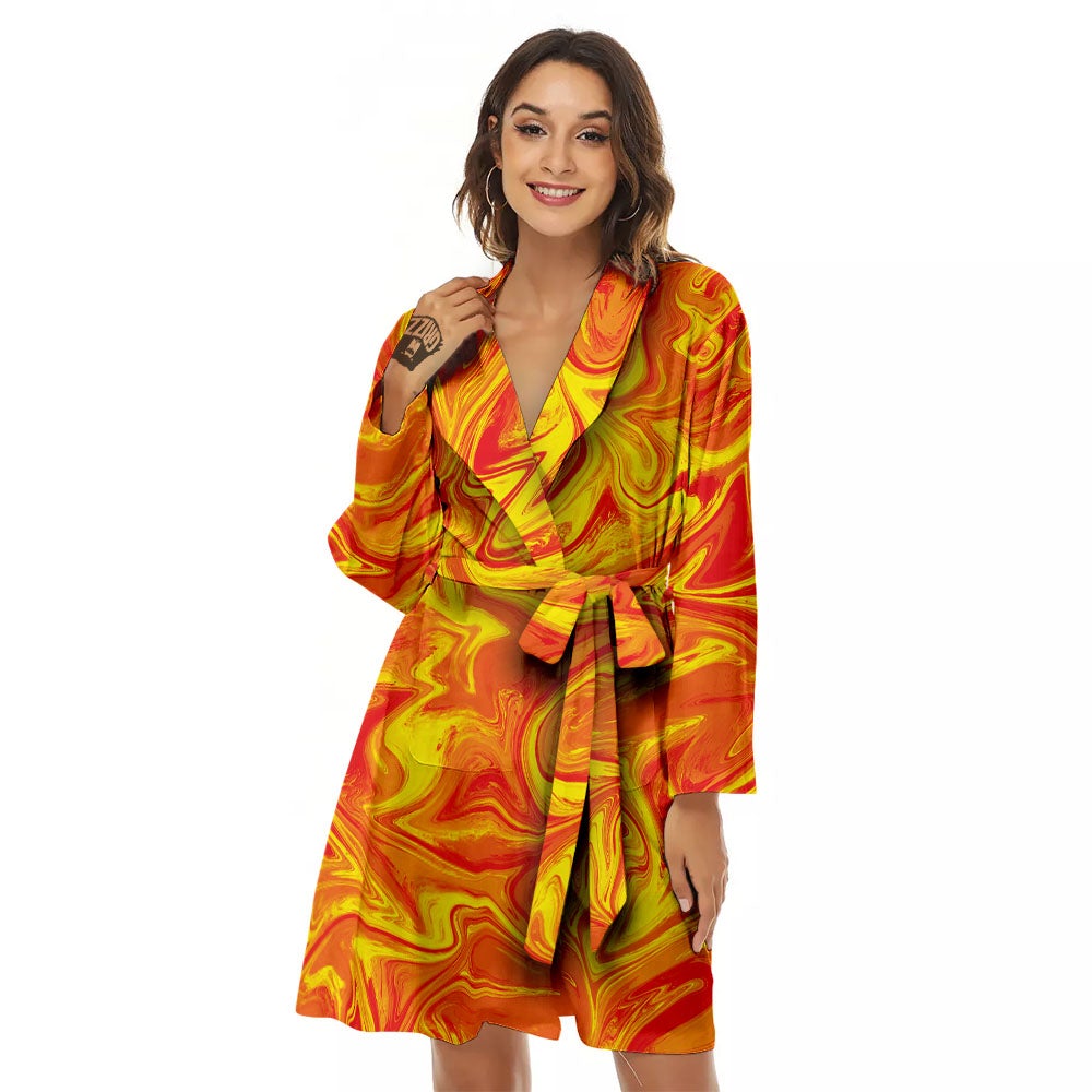 Liquid Psychedelic Trippy Orange Print Women's Robe-grizzshop