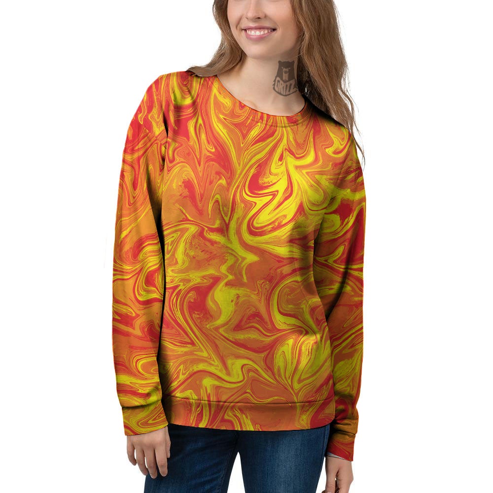 Liquid Psychedelic Trippy Orange Print Women's Sweatshirt-grizzshop