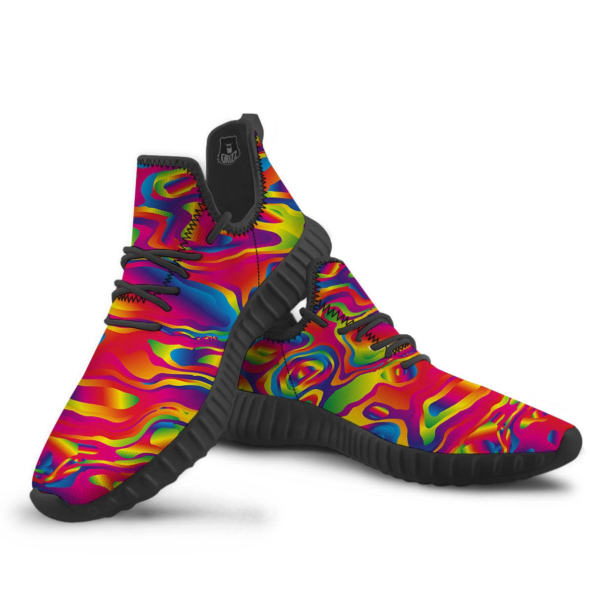 Liquid Trippy Abstract Colorful Print Black Walking Shoes-grizzshop