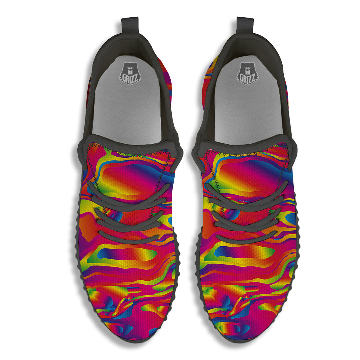 Liquid Trippy Abstract Colorful Print Black Walking Shoes-grizzshop