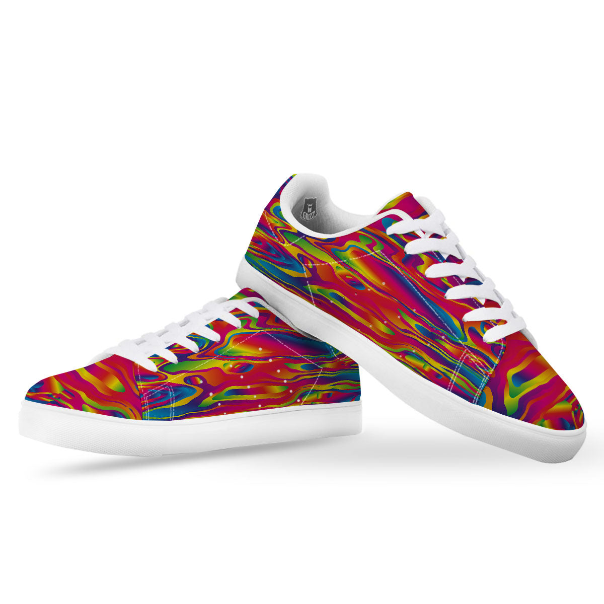 Liquid Trippy Abstract Colorful Print White Low Top Sneakers-grizzshop