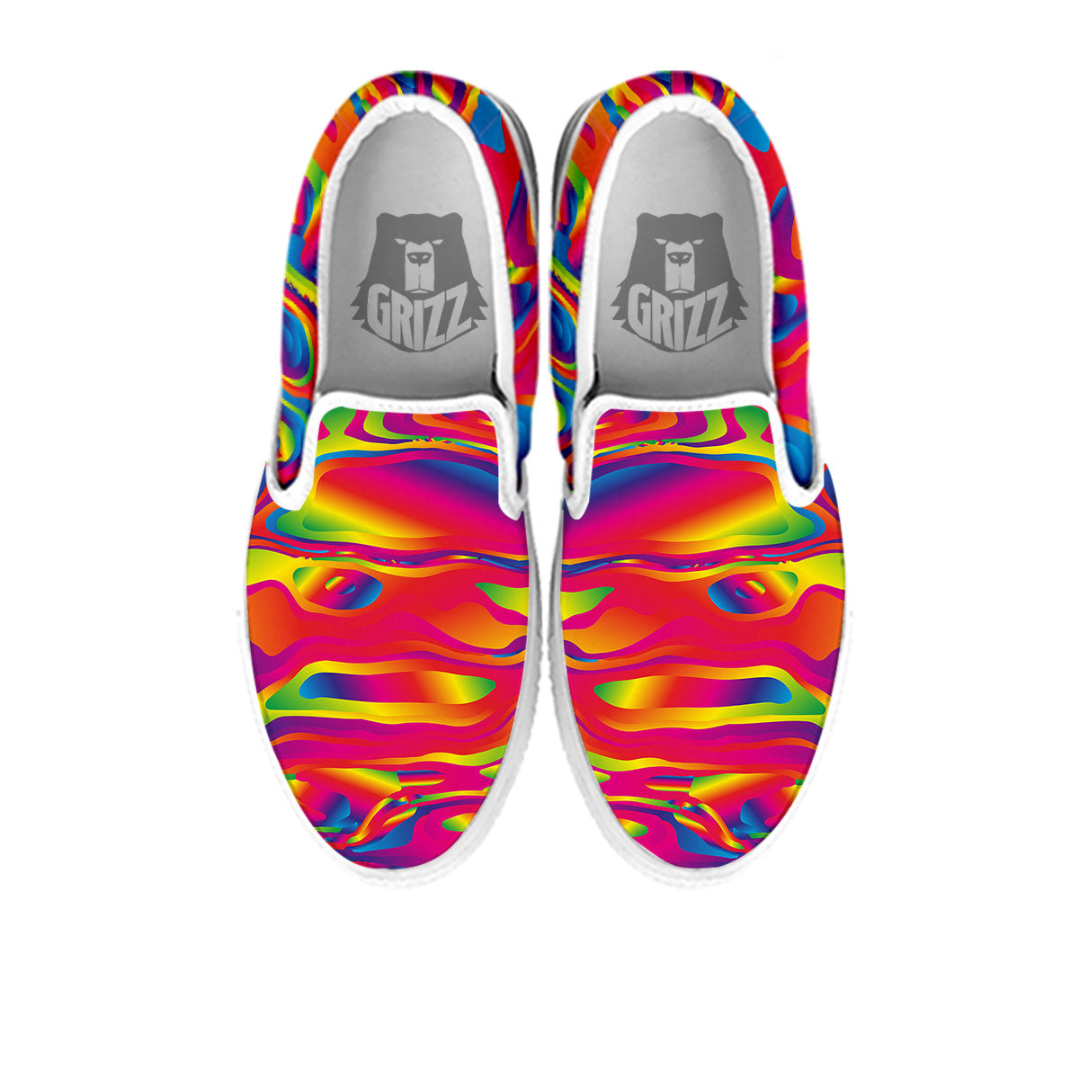 Liquid Trippy Abstract Colorful Print White Slip On Shoes-grizzshop