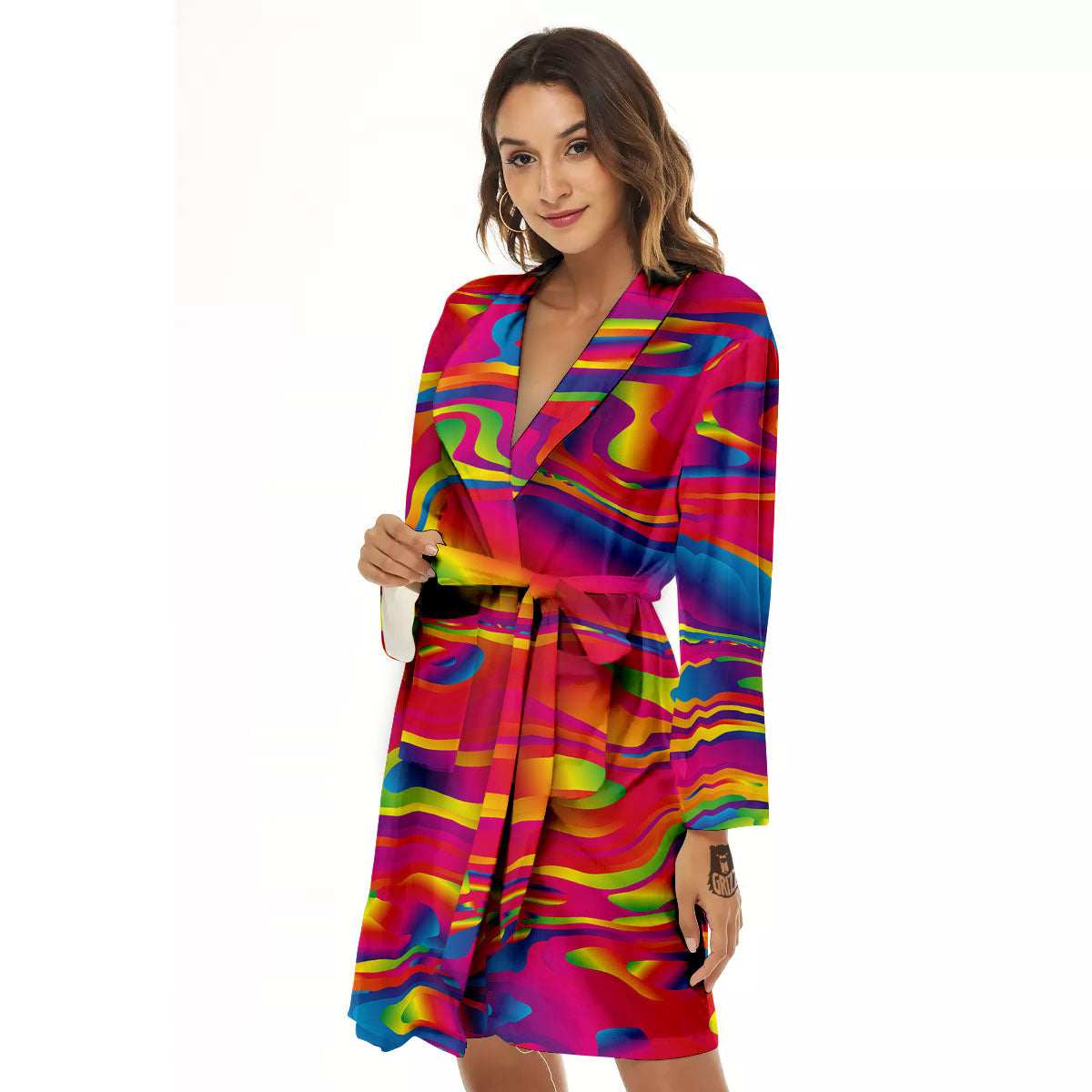 Liquid Trippy Abstract Colorful Print Women's Robe-grizzshop