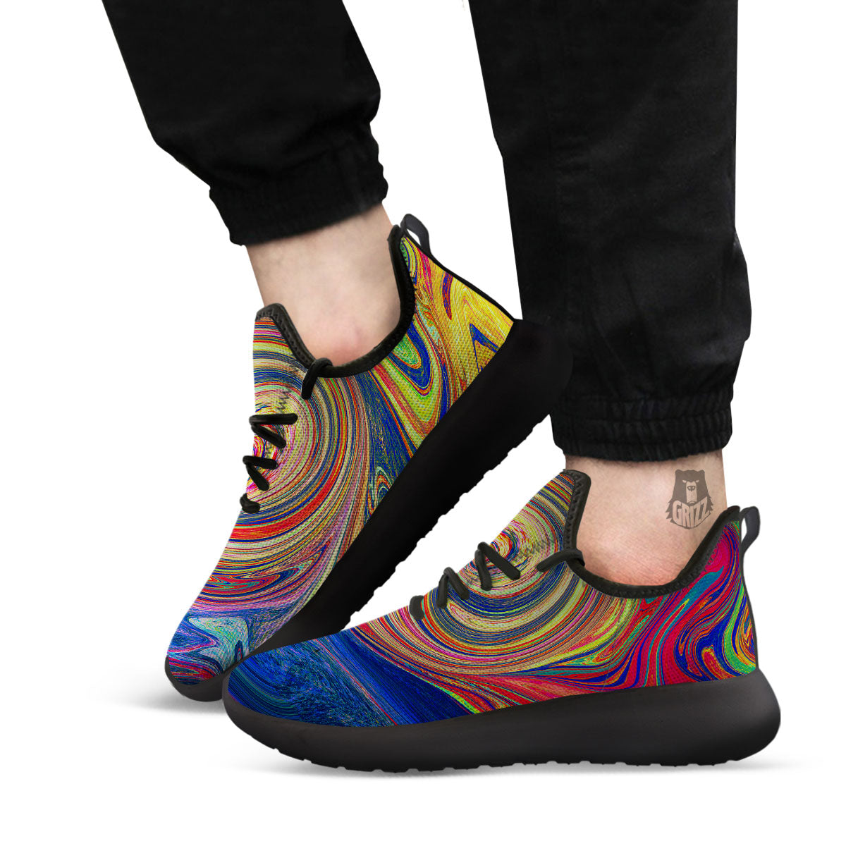 Liquid Trippy Abstract Psychedelic Print Black Athletic Shoes-grizzshop