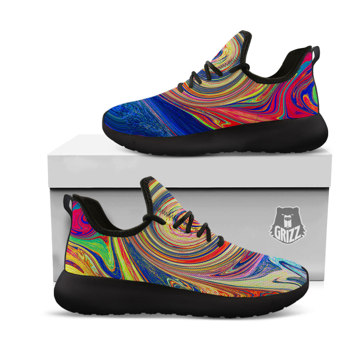 Liquid Trippy Abstract Psychedelic Print Black Athletic Shoes-grizzshop