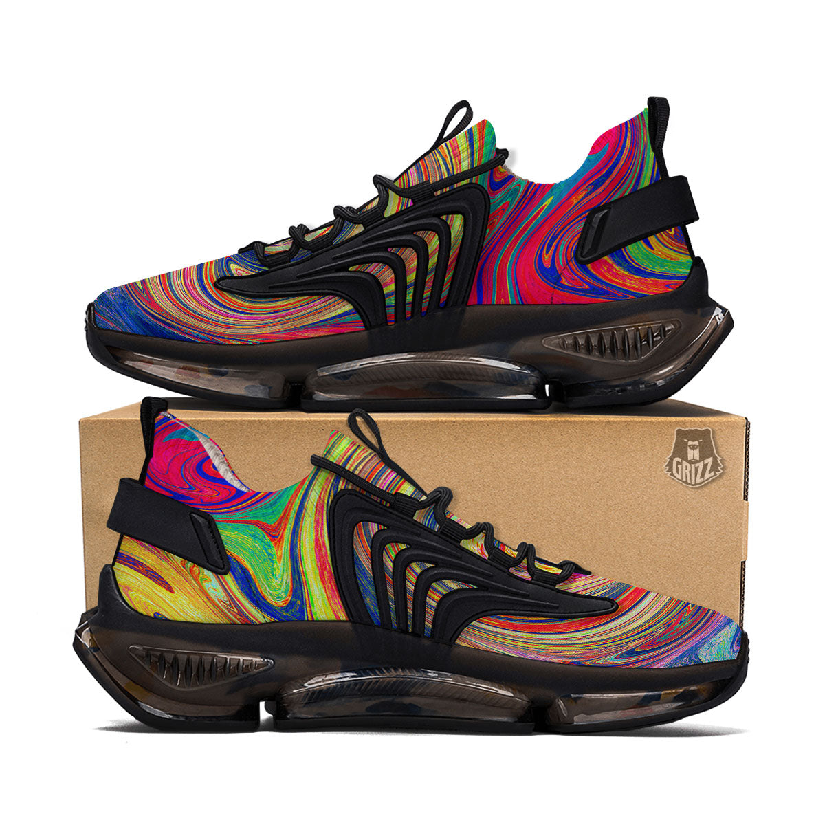 Liquid Trippy Abstract Psychedelic Print Black Gym Shoes-grizzshop