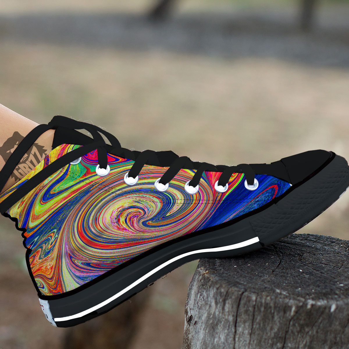 Liquid Trippy Abstract Psychedelic Print Black High Top Shoes-grizzshop