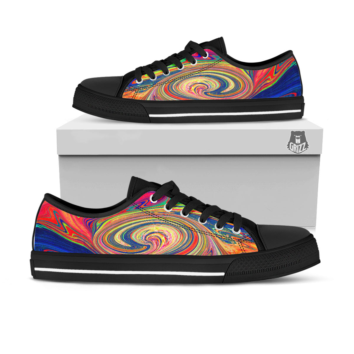 Liquid Trippy Abstract Psychedelic Print Black Low Top Shoes-grizzshop