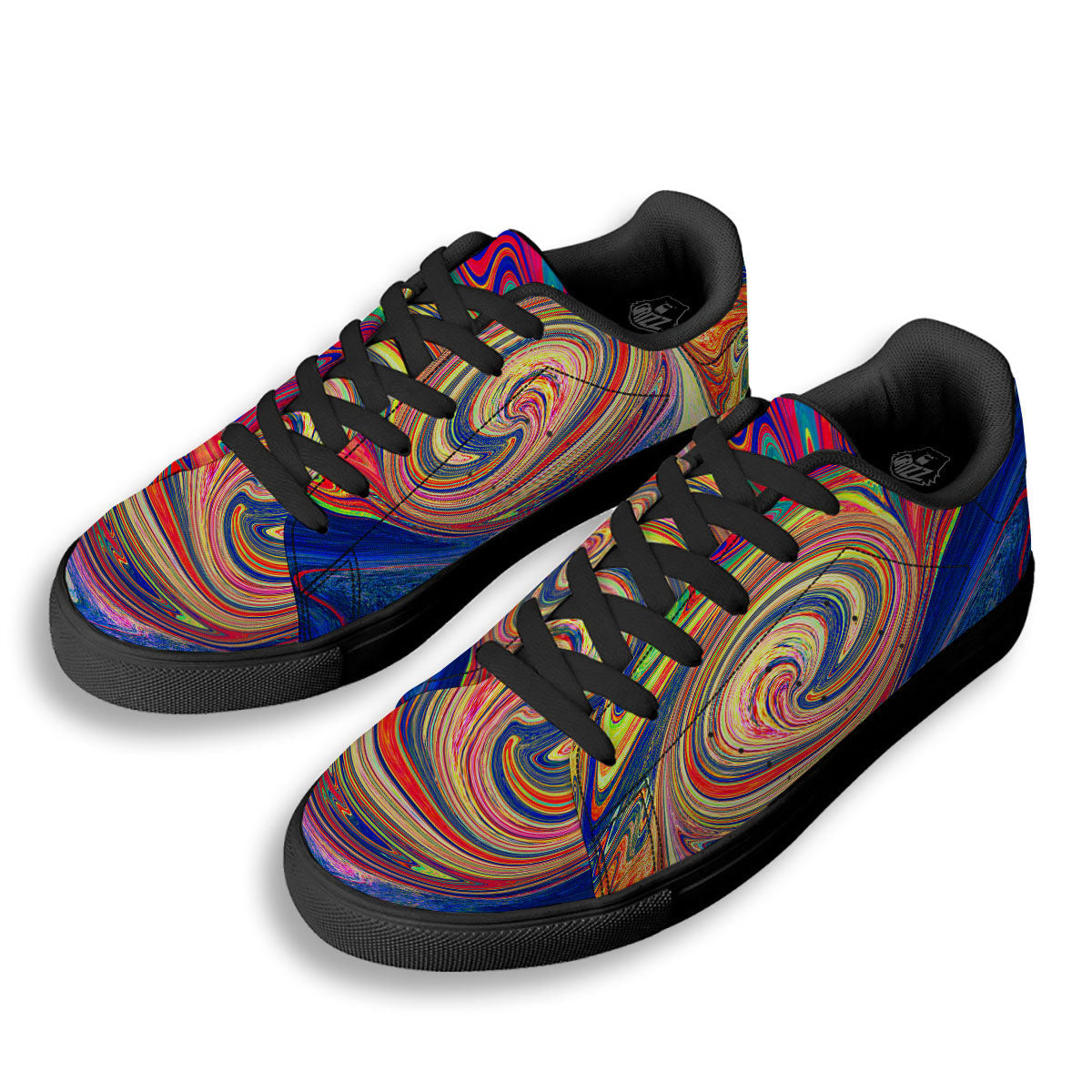 Liquid Trippy Abstract Psychedelic Print Black Low Top Sneakers-grizzshop