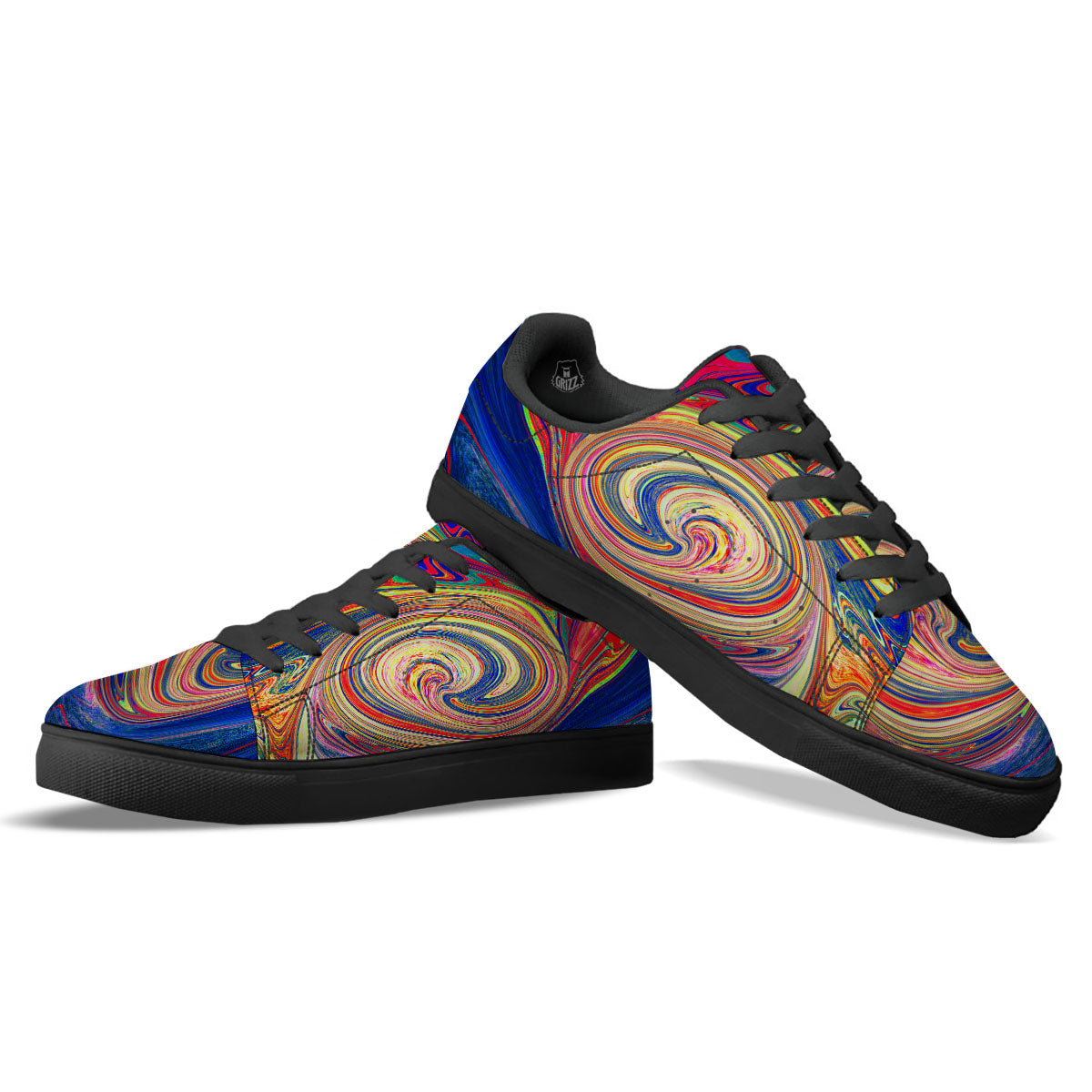 Liquid Trippy Abstract Psychedelic Print Black Low Top Sneakers-grizzshop