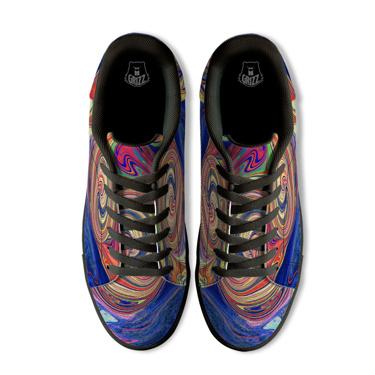 Liquid Trippy Abstract Psychedelic Print Black Low Top Sneakers-grizzshop
