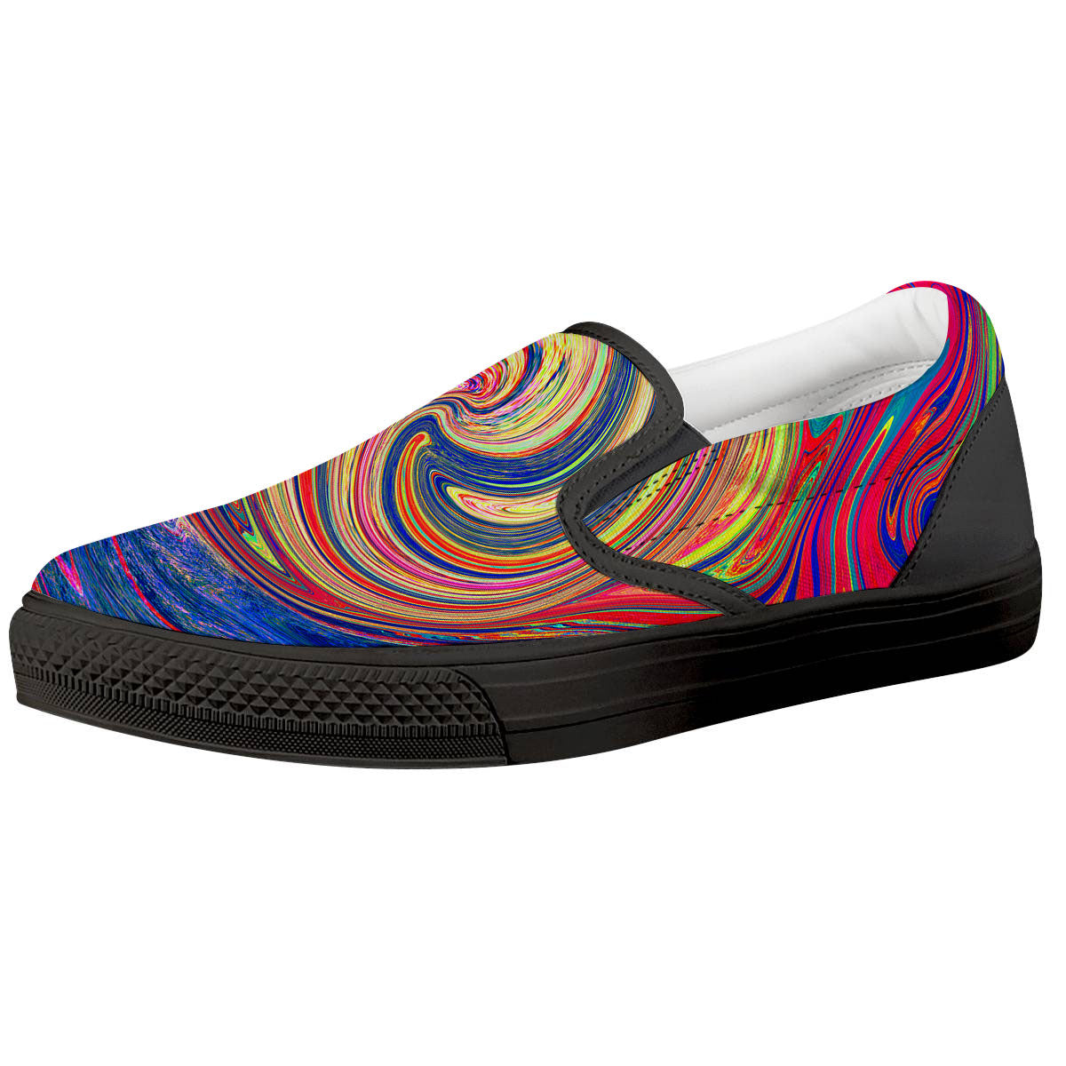 Liquid Trippy Abstract Psychedelic Print Black Slip On Shoes-grizzshop