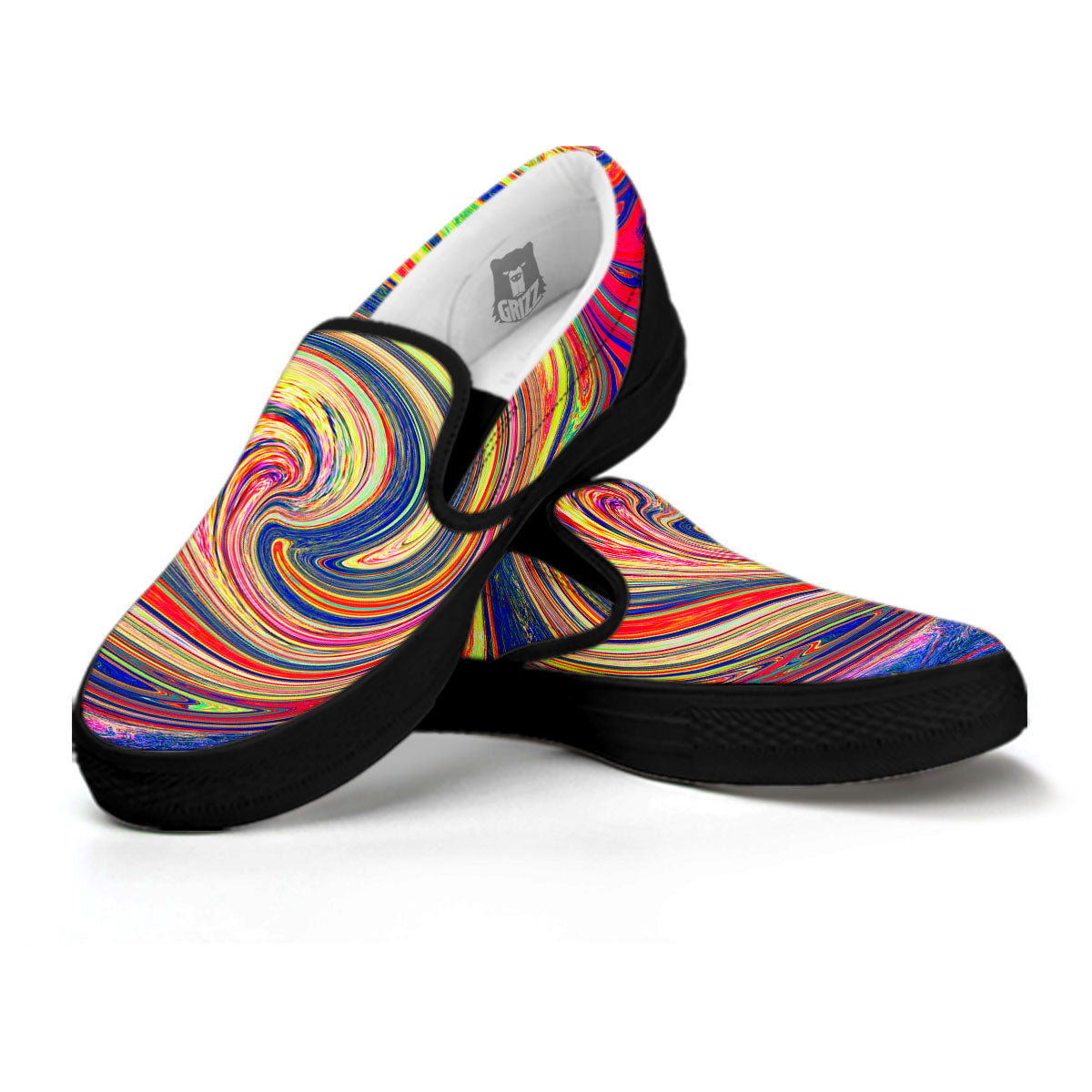 Liquid Trippy Abstract Psychedelic Print Black Slip On Shoes-grizzshop