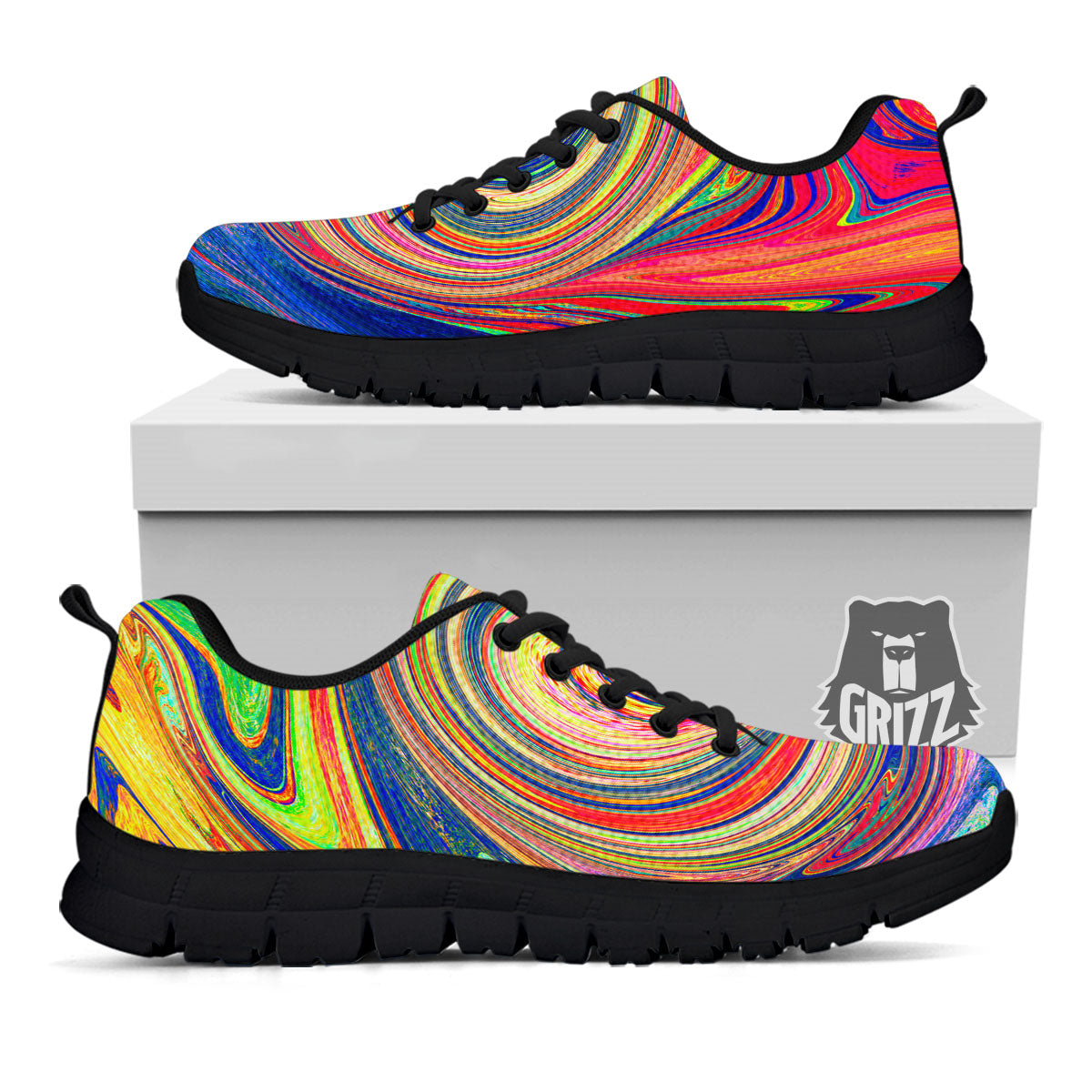 Liquid Trippy Abstract Psychedelic Print Black Sneaker-grizzshop