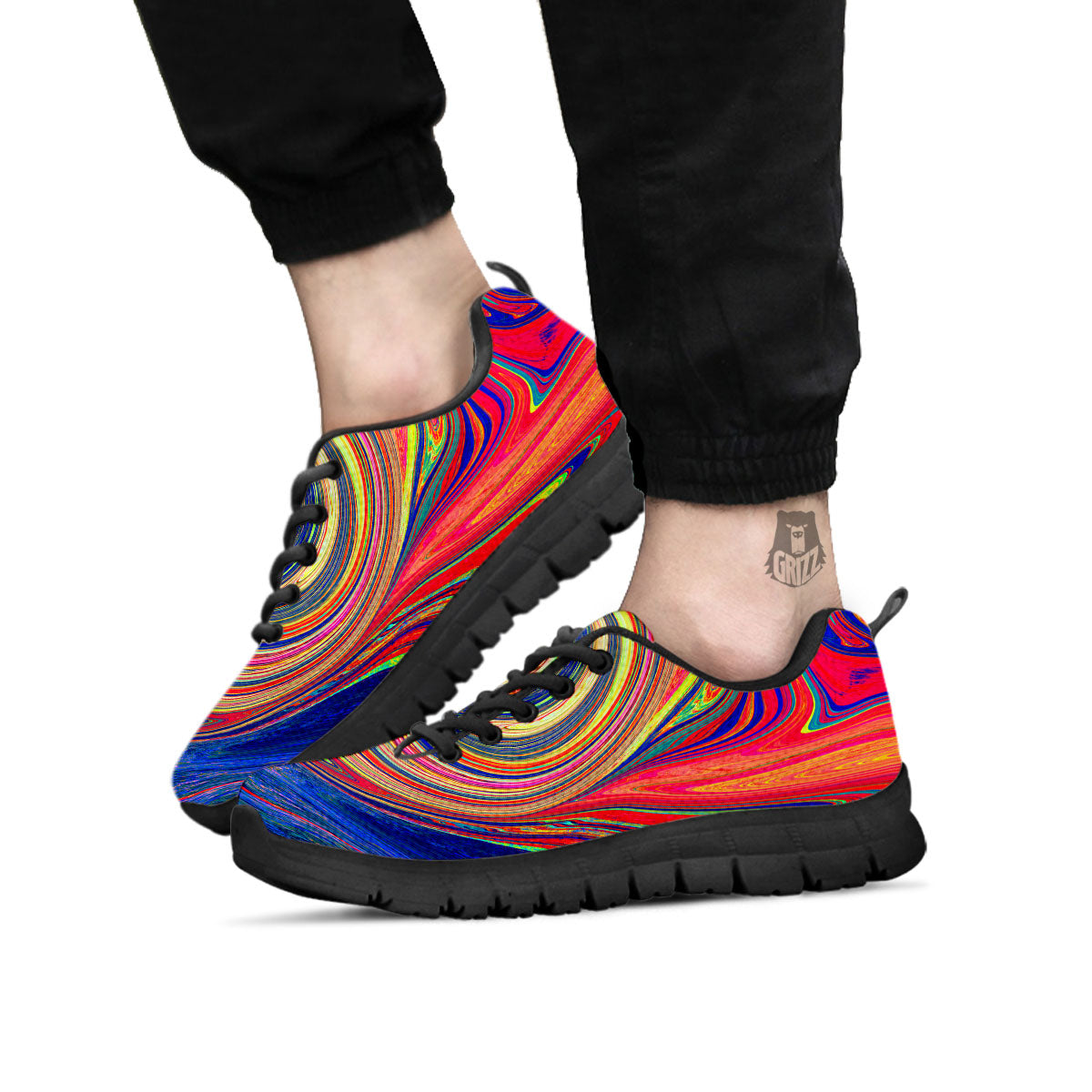 Liquid Trippy Abstract Psychedelic Print Black Sneaker-grizzshop