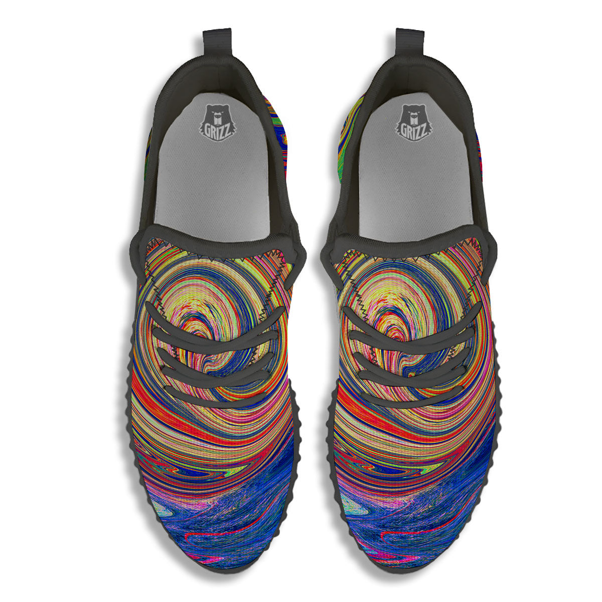 Liquid Trippy Abstract Psychedelic Print Black Walking Shoes-grizzshop