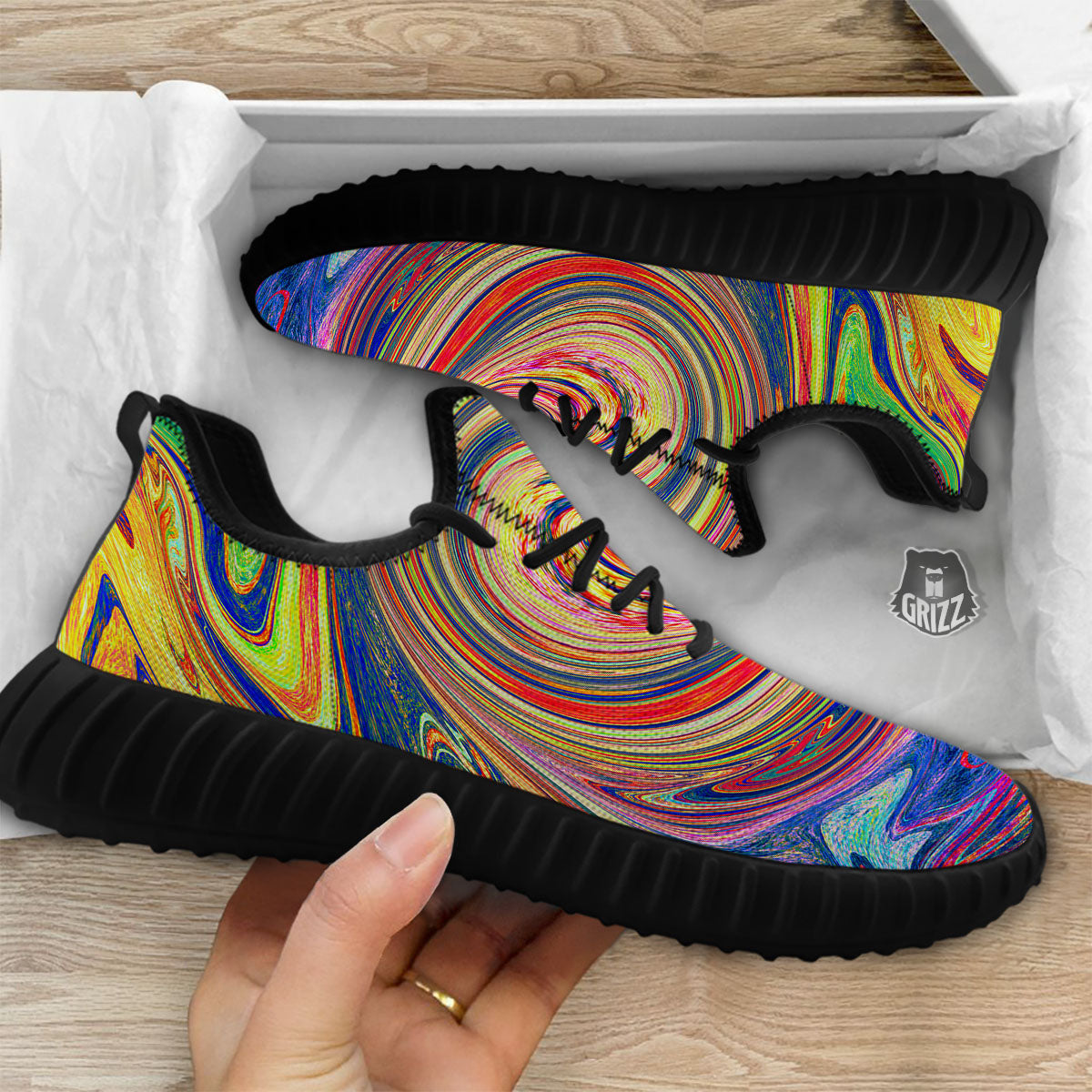 Liquid Trippy Abstract Psychedelic Print Black Walking Shoes-grizzshop