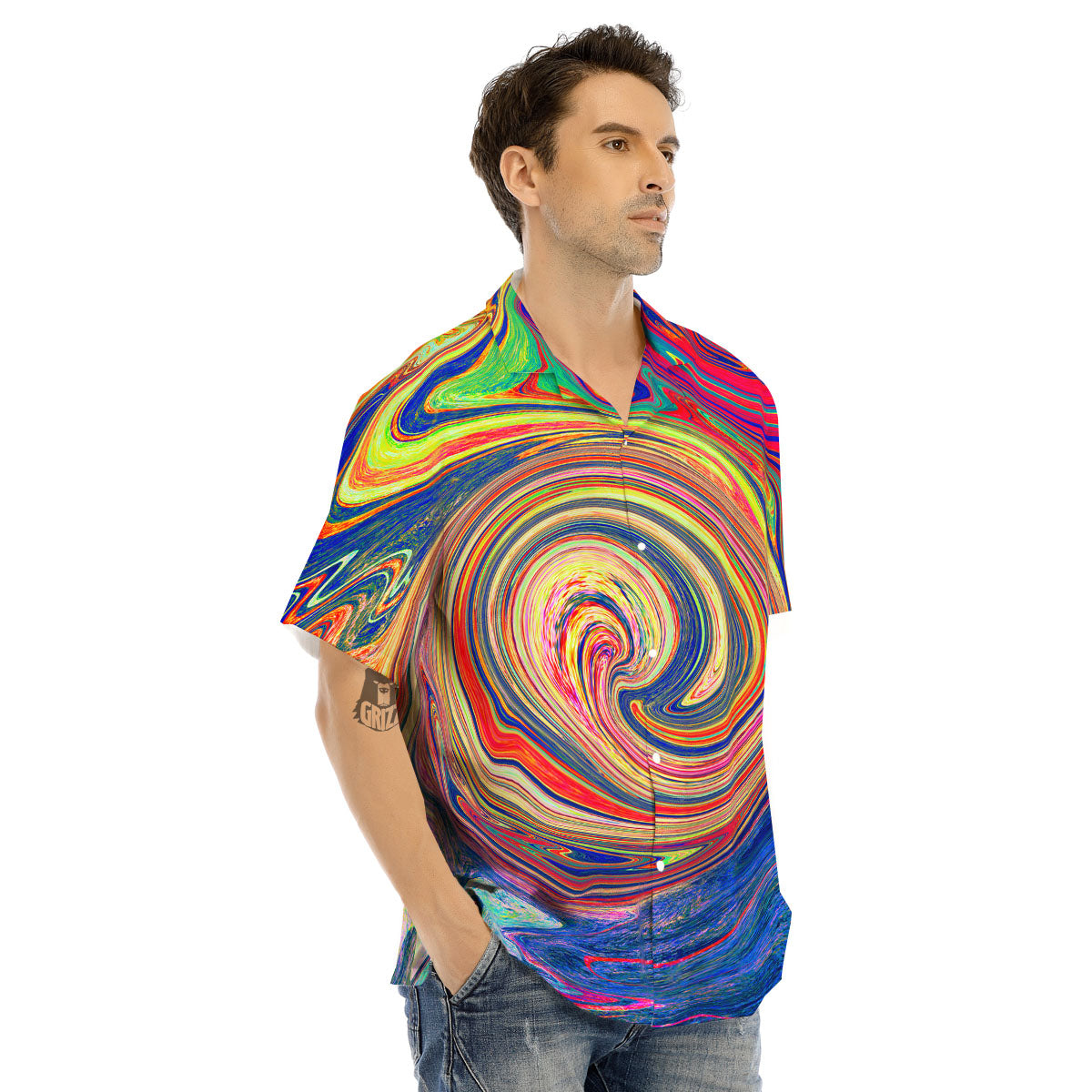 Liquid Trippy Abstract Psychedelic Print Men's Hawaiian Shirt-grizzshop