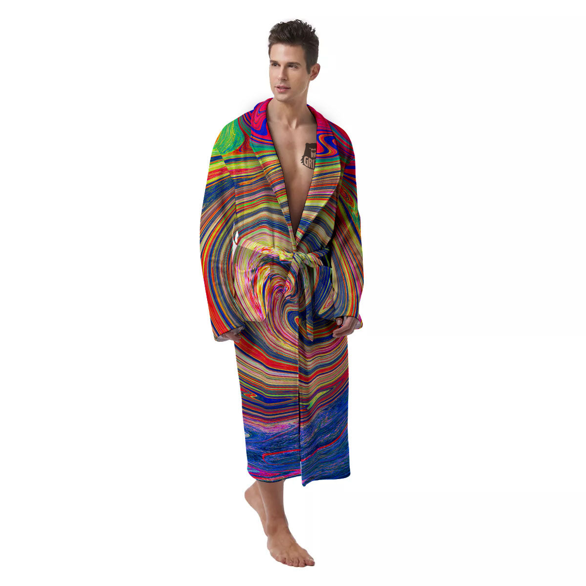 Liquid Trippy Abstract Psychedelic Print Men's Robe-grizzshop