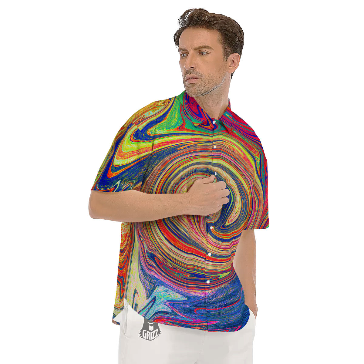Liquid Trippy Abstract Psychedelic Print Men's Short Sleeve Shirts-grizzshop