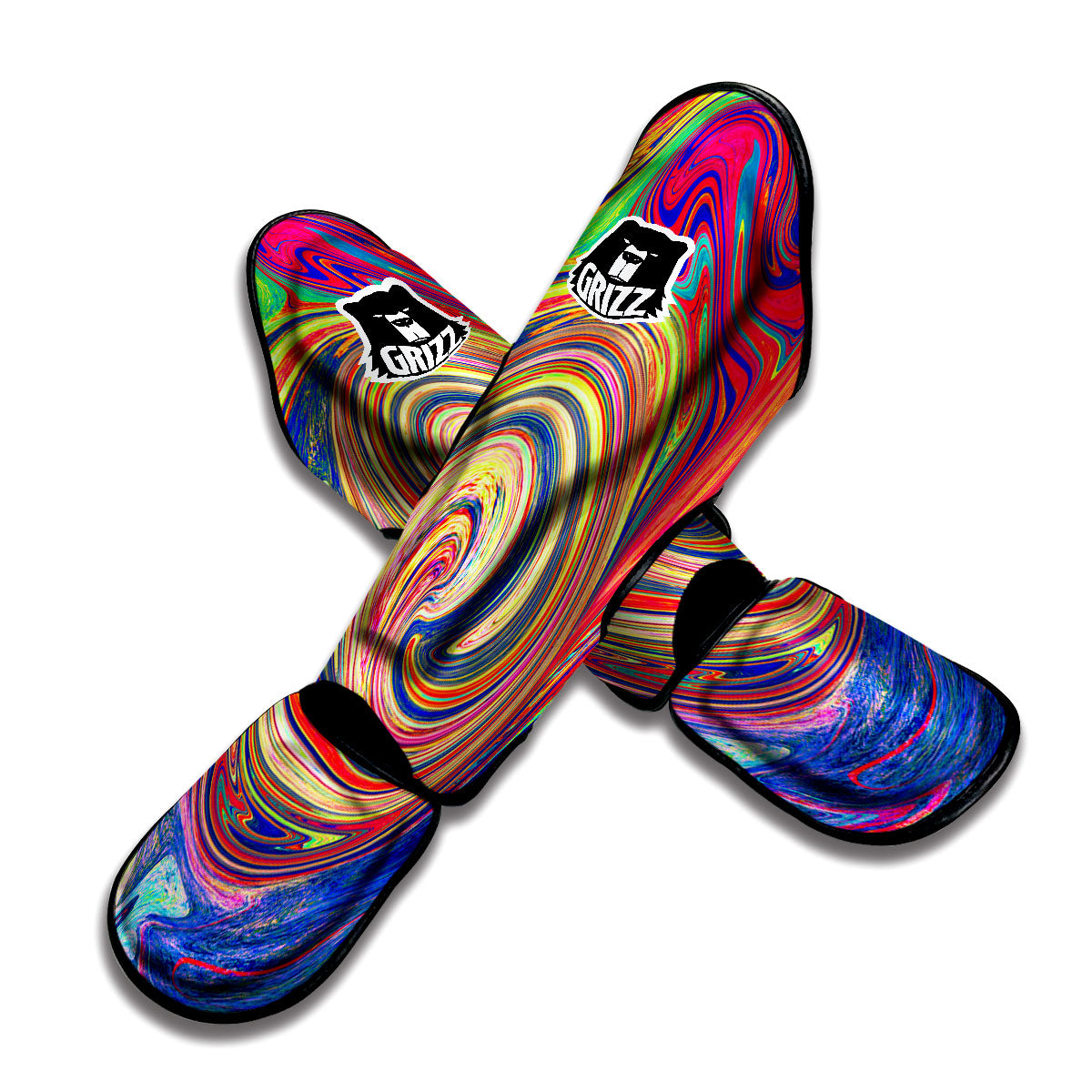 Liquid Trippy Abstract Psychedelic Print Muay Thai Shin Guards-grizzshop