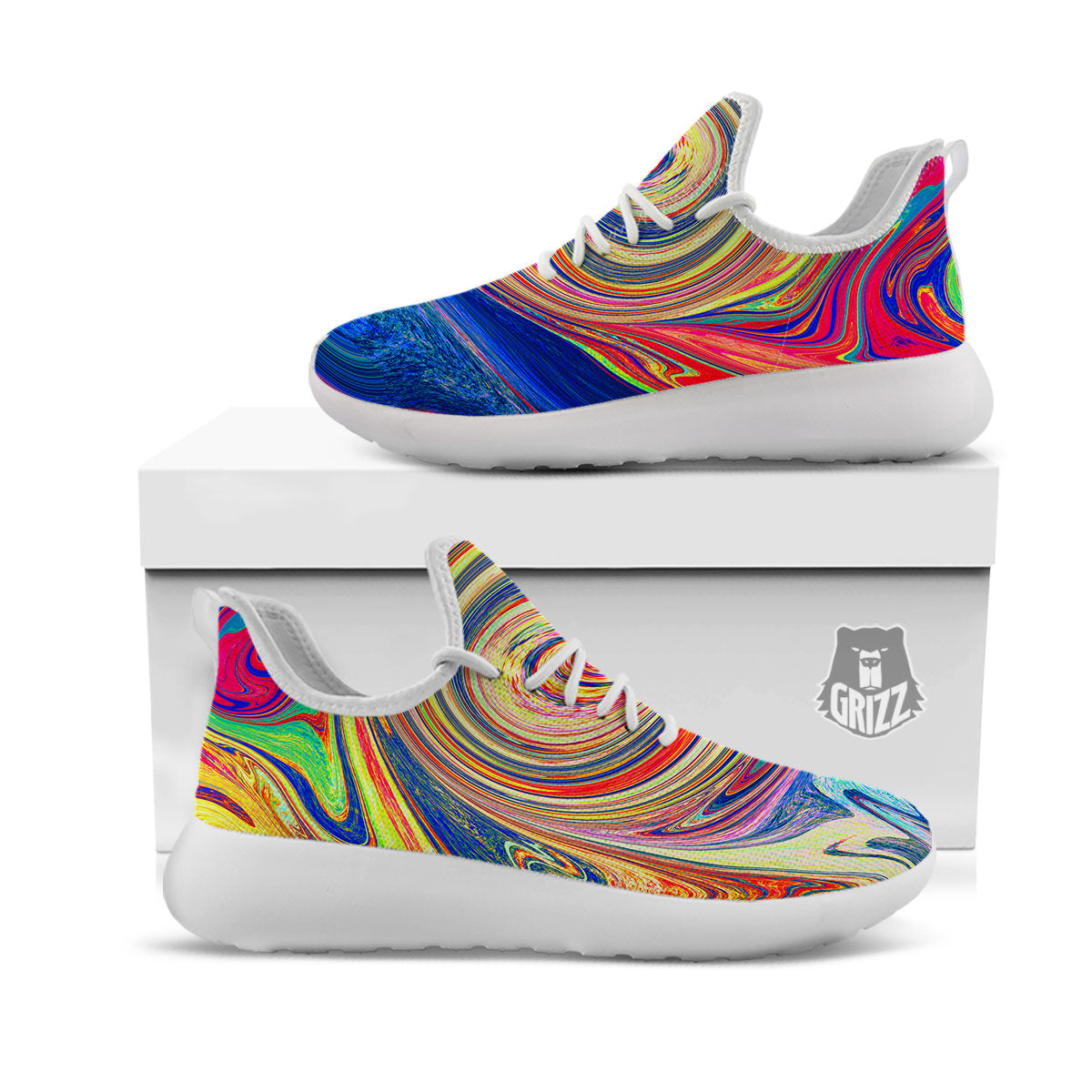 Liquid Trippy Abstract Psychedelic Print White Athletic Shoes-grizzshop