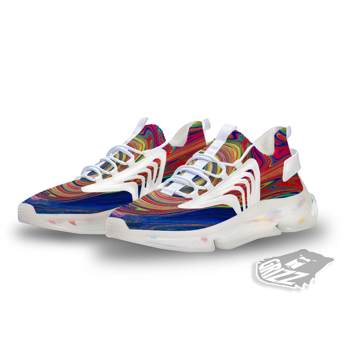 Liquid Trippy Abstract Psychedelic Print White Gym Shoes-grizzshop