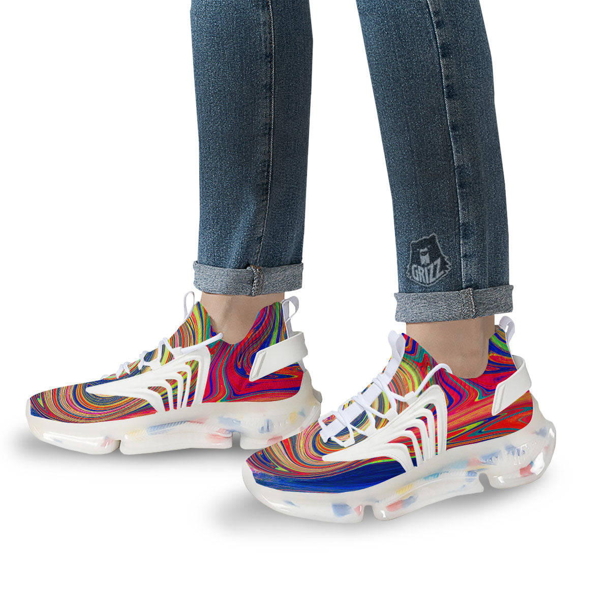 Liquid Trippy Abstract Psychedelic Print White Gym Shoes-grizzshop