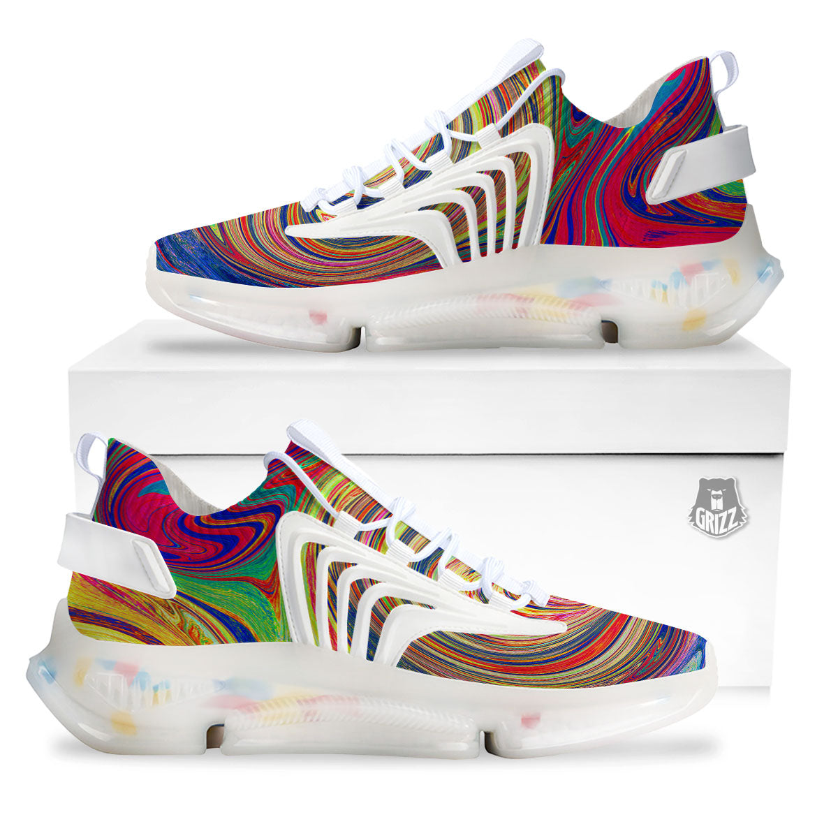Liquid Trippy Abstract Psychedelic Print White Gym Shoes-grizzshop