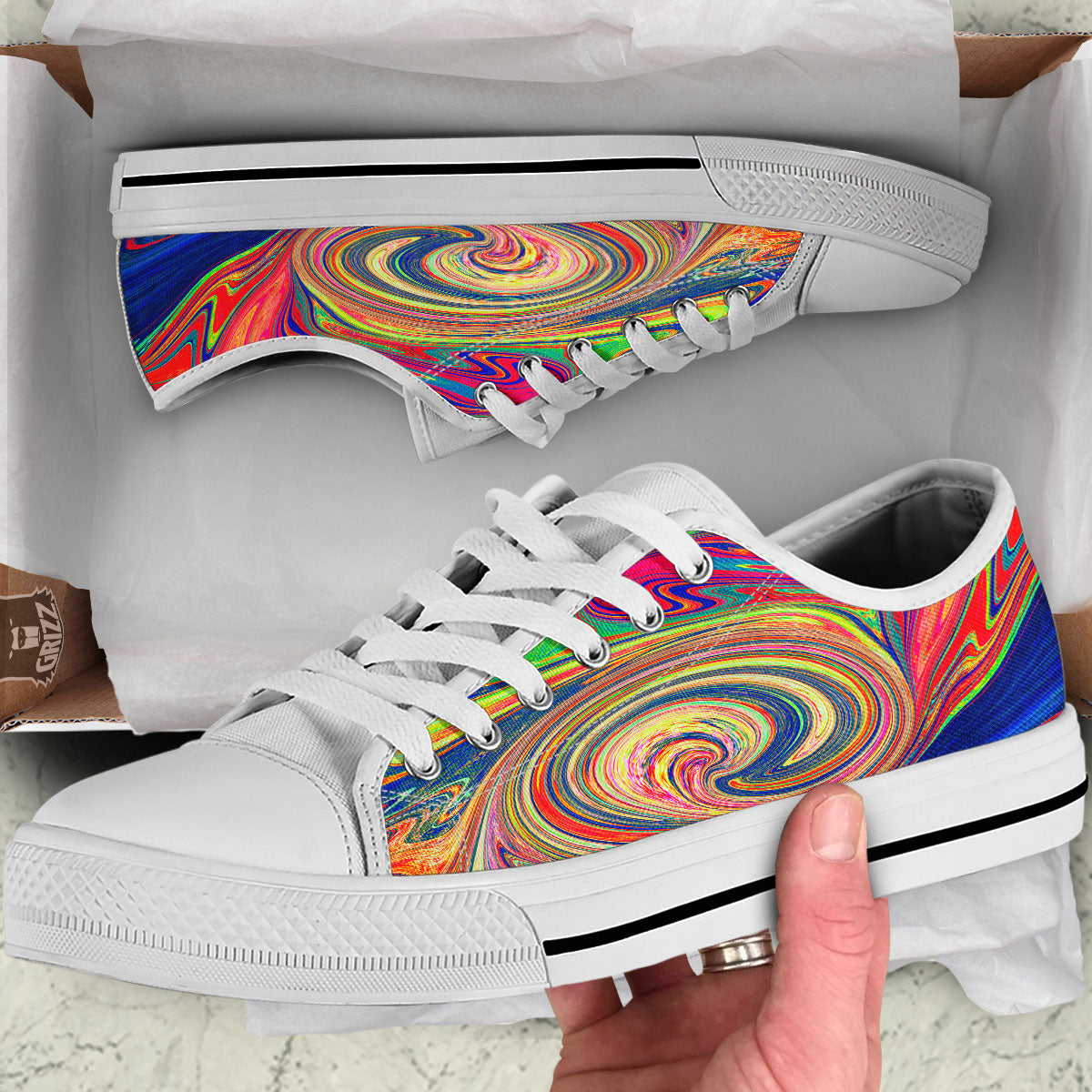 Liquid Trippy Abstract Psychedelic Print White Low Top Shoes-grizzshop