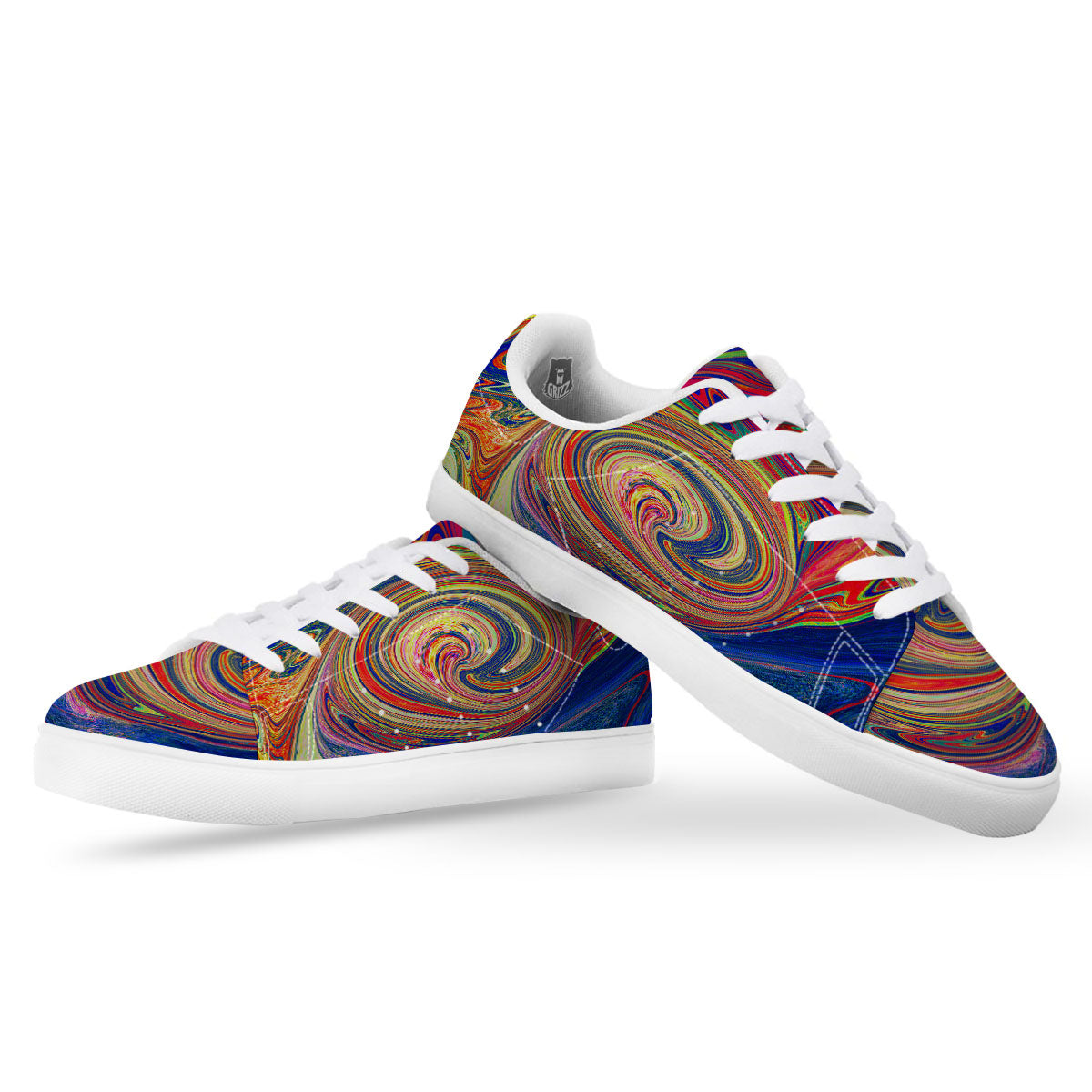 Liquid Trippy Abstract Psychedelic Print White Low Top Sneakers-grizzshop