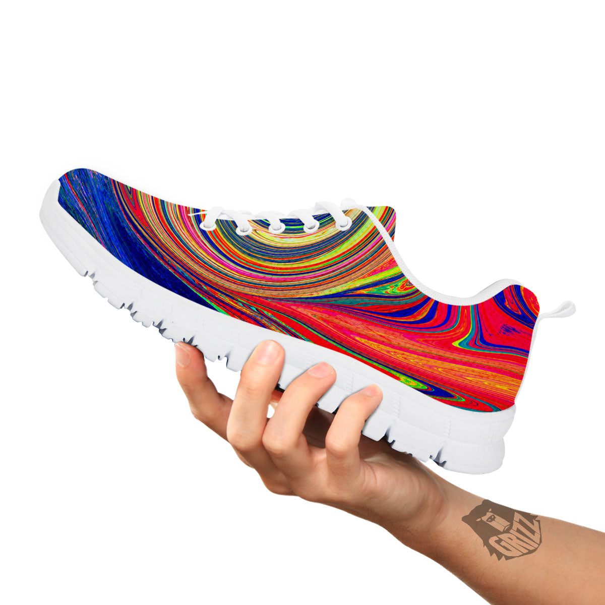Liquid Trippy Abstract Psychedelic Print White Sneaker-grizzshop