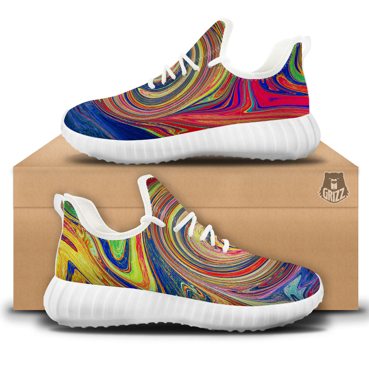 Liquid Trippy Abstract Psychedelic Print White Walking Shoes-grizzshop