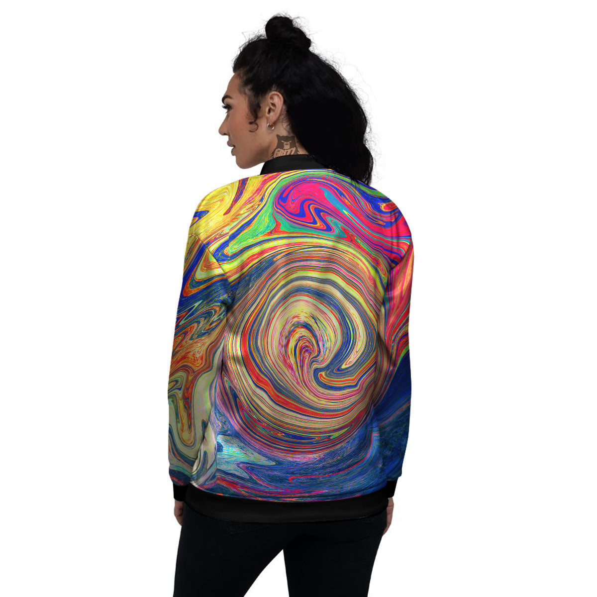 Liquid Trippy Abstract Psychedelic Print Women's Bomber Jacket-grizzshop