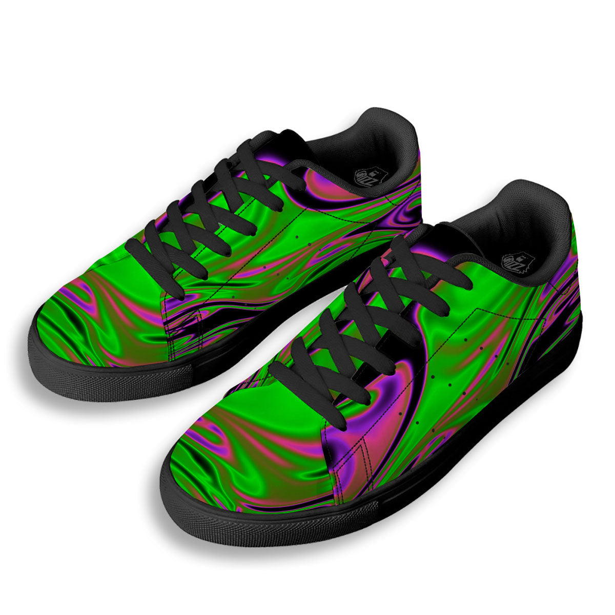 Liquid Trippy Green Abstract Print Black Low Top Sneakers-grizzshop
