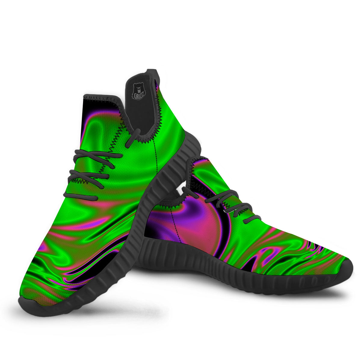 Liquid Trippy Green Abstract Print Black Walking Shoes-grizzshop