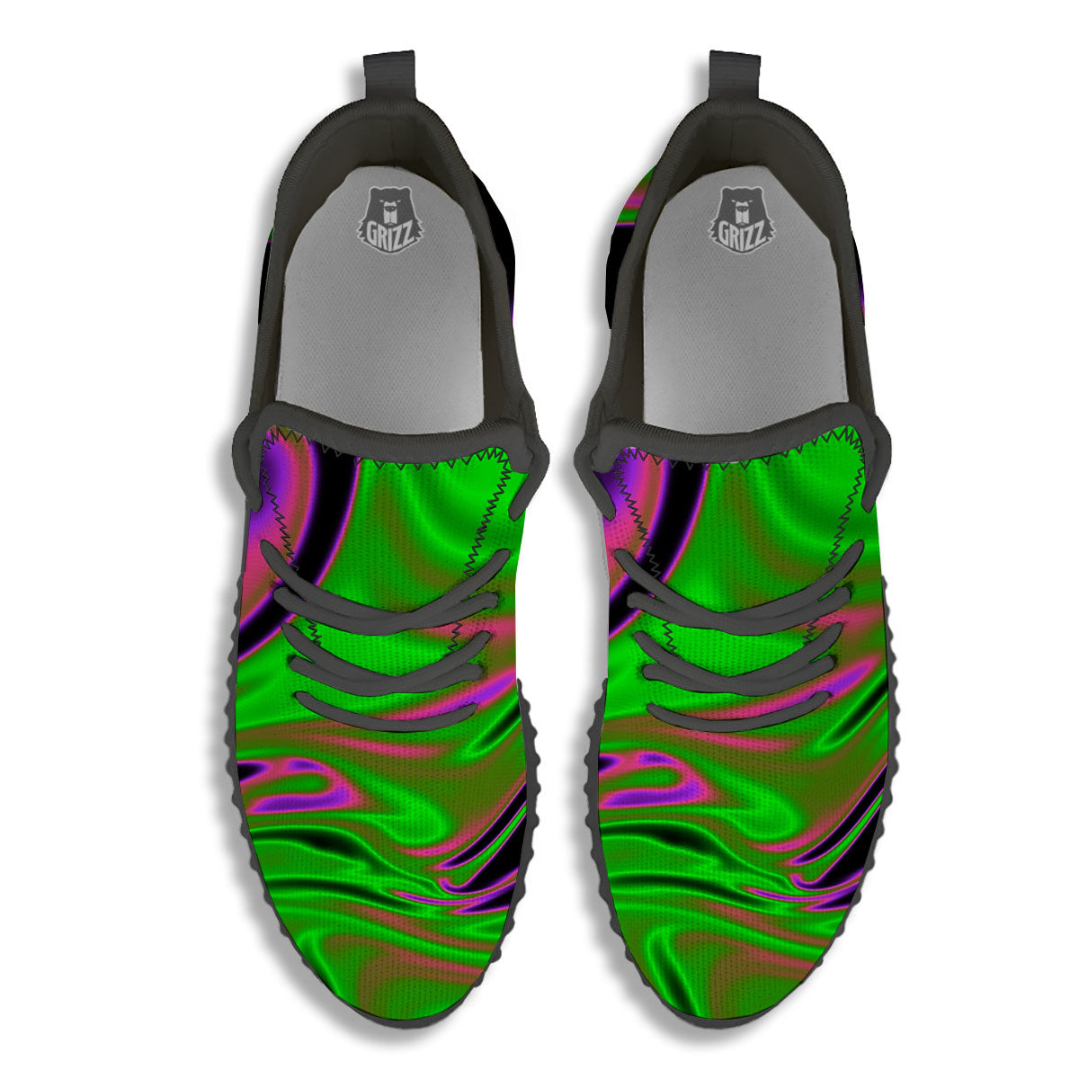 Liquid Trippy Green Abstract Print Black Walking Shoes-grizzshop