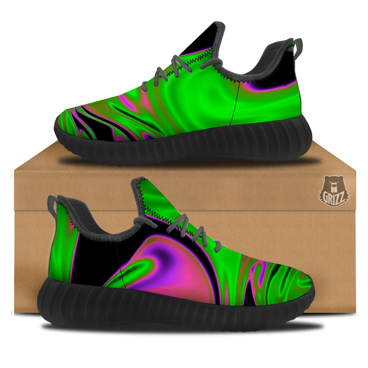 Liquid Trippy Green Abstract Print Black Walking Shoes-grizzshop