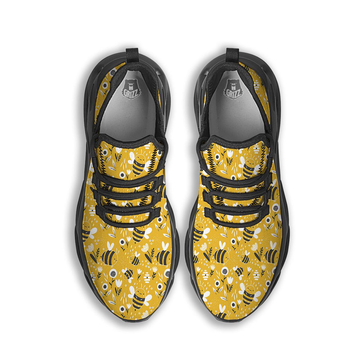 Little Bee Print Pattern Black Running Shoes-grizzshop