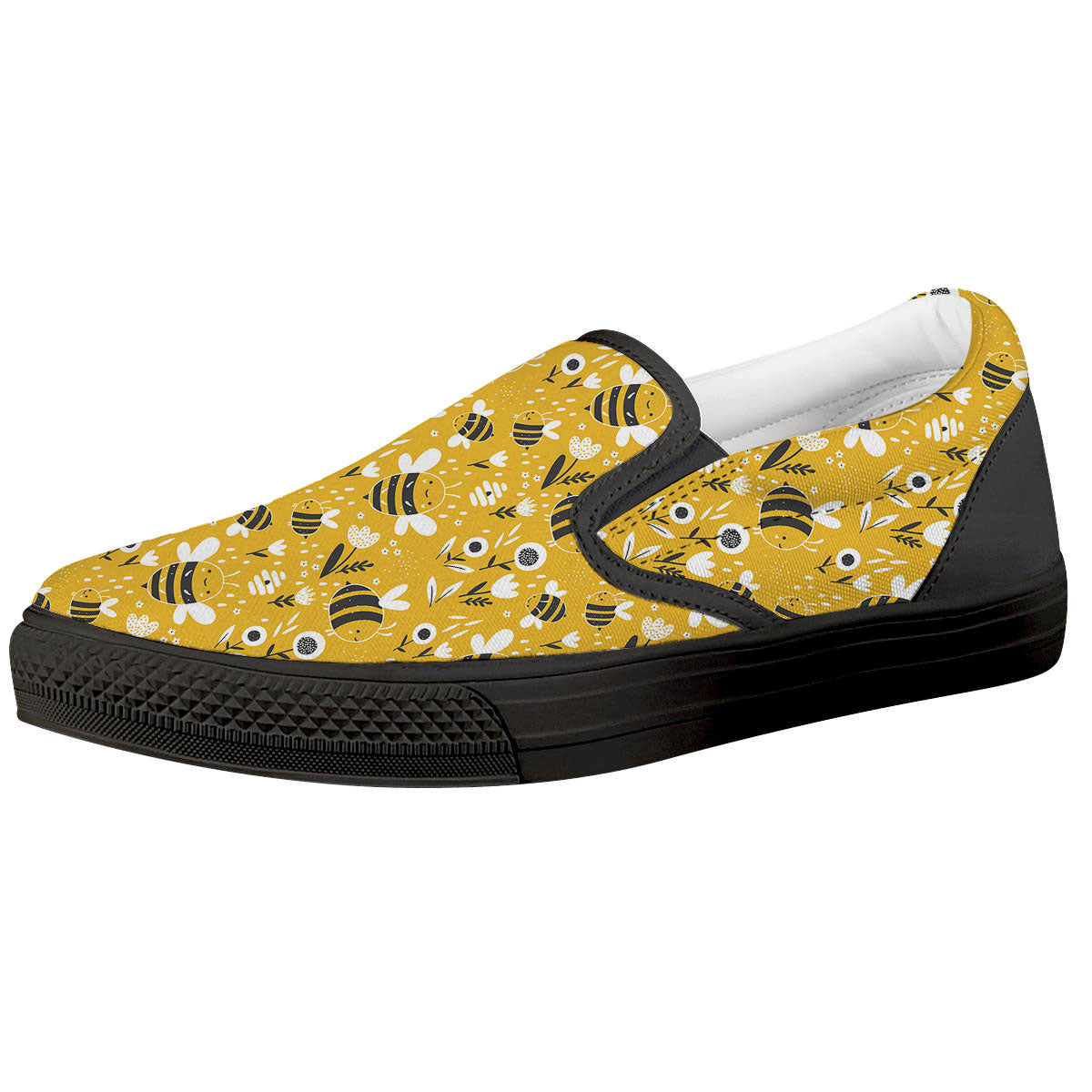 Little Bee Print Pattern Black Slip On Shoes-grizzshop