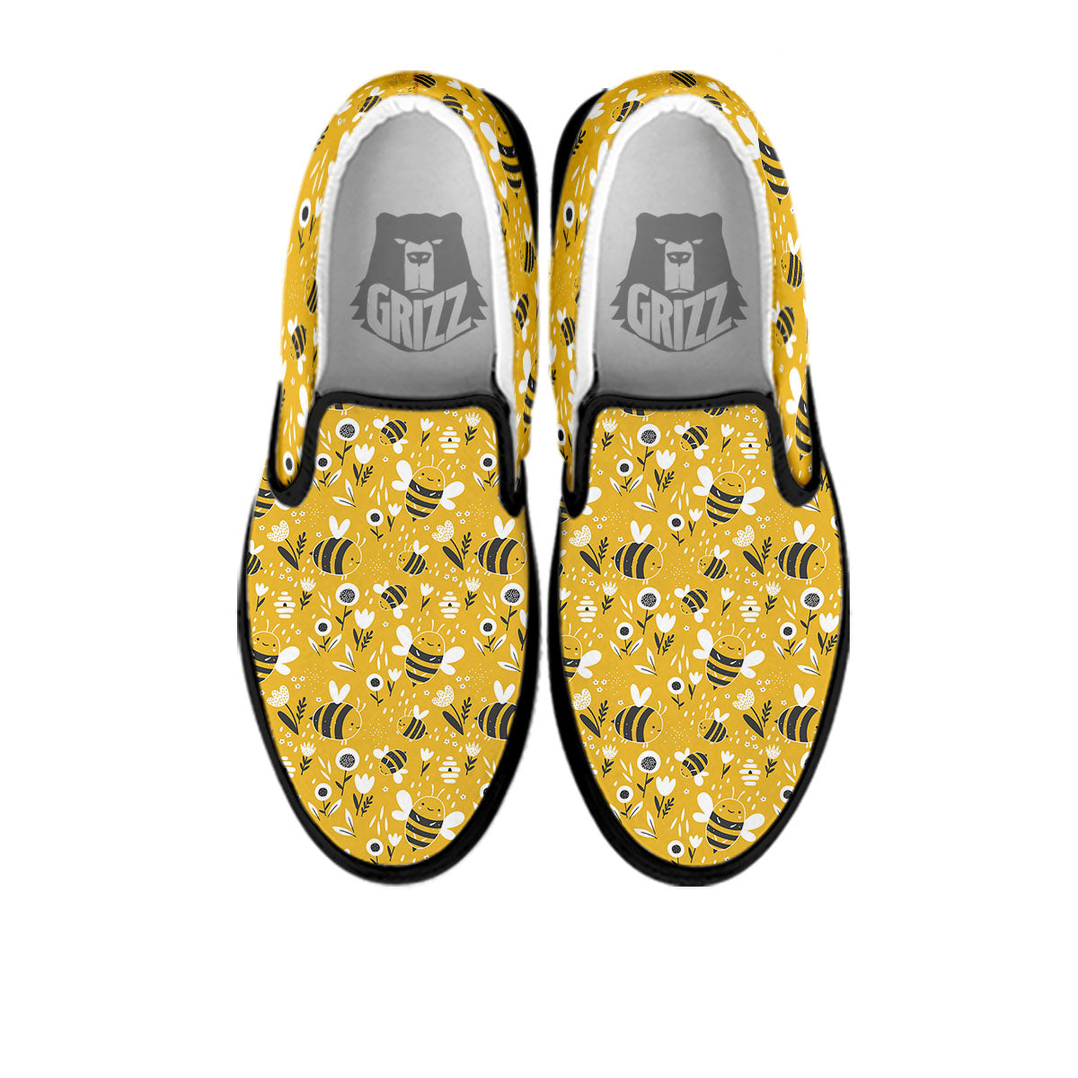Little Bee Print Pattern Black Slip On Shoes-grizzshop