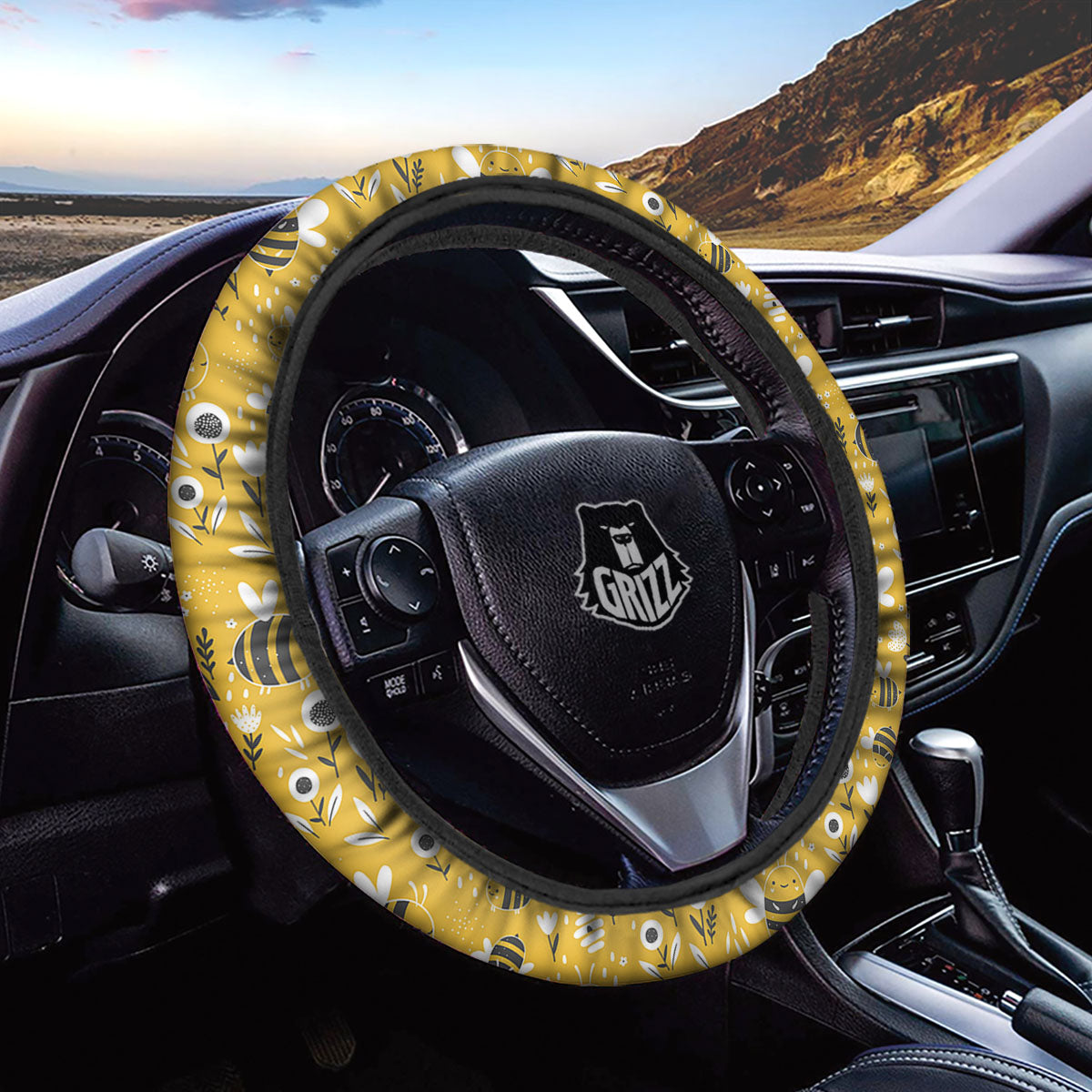 Little Bee Print Pattern Car Steering Wheel Cover-grizzshop