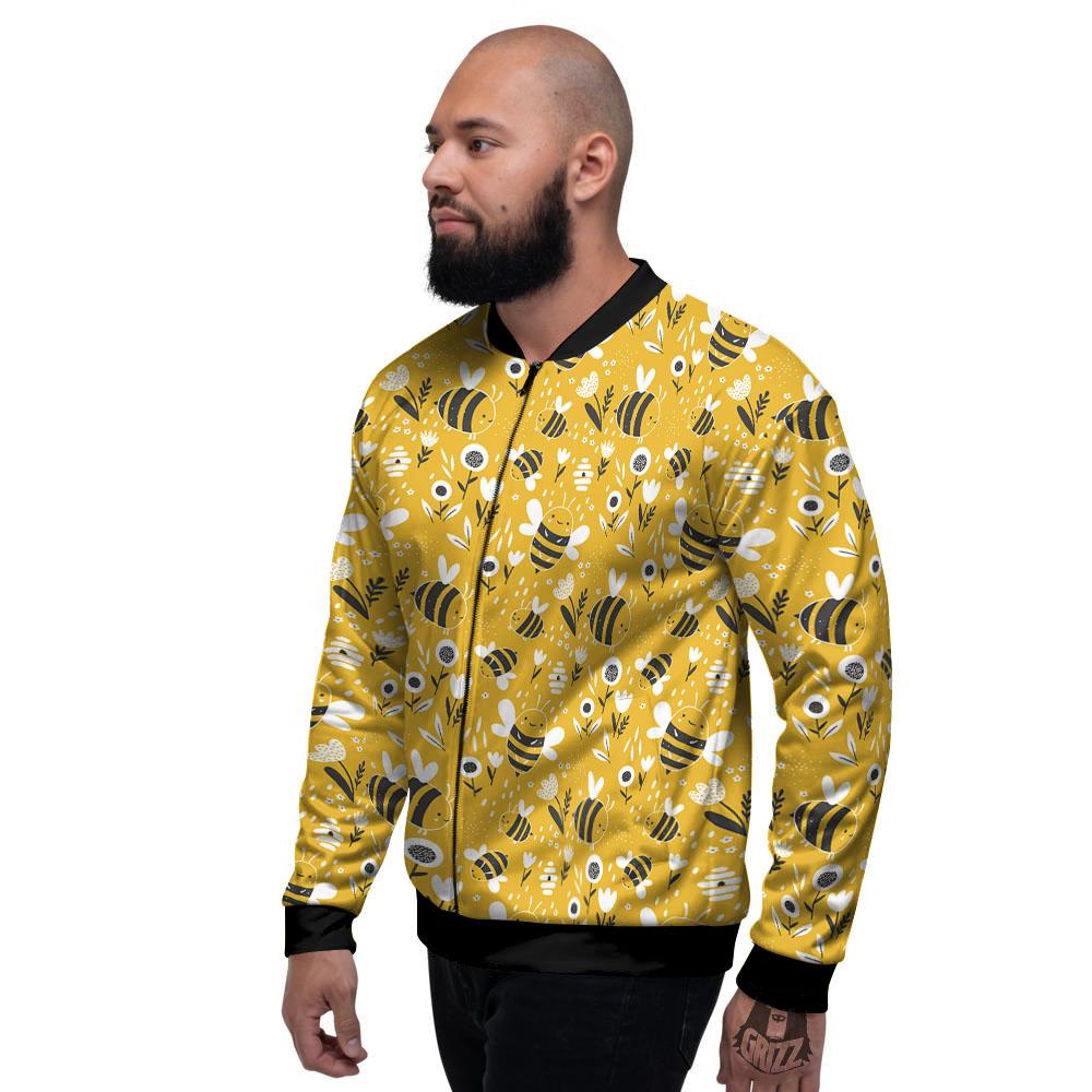 Little Bee Print Pattern Men's Bomber Jacket-grizzshop