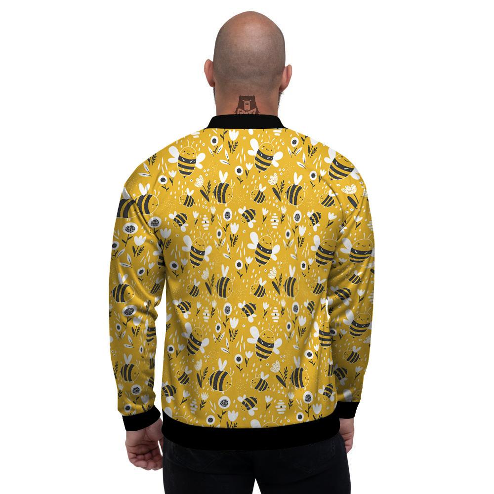 Little Bee Print Pattern Men's Bomber Jacket-grizzshop