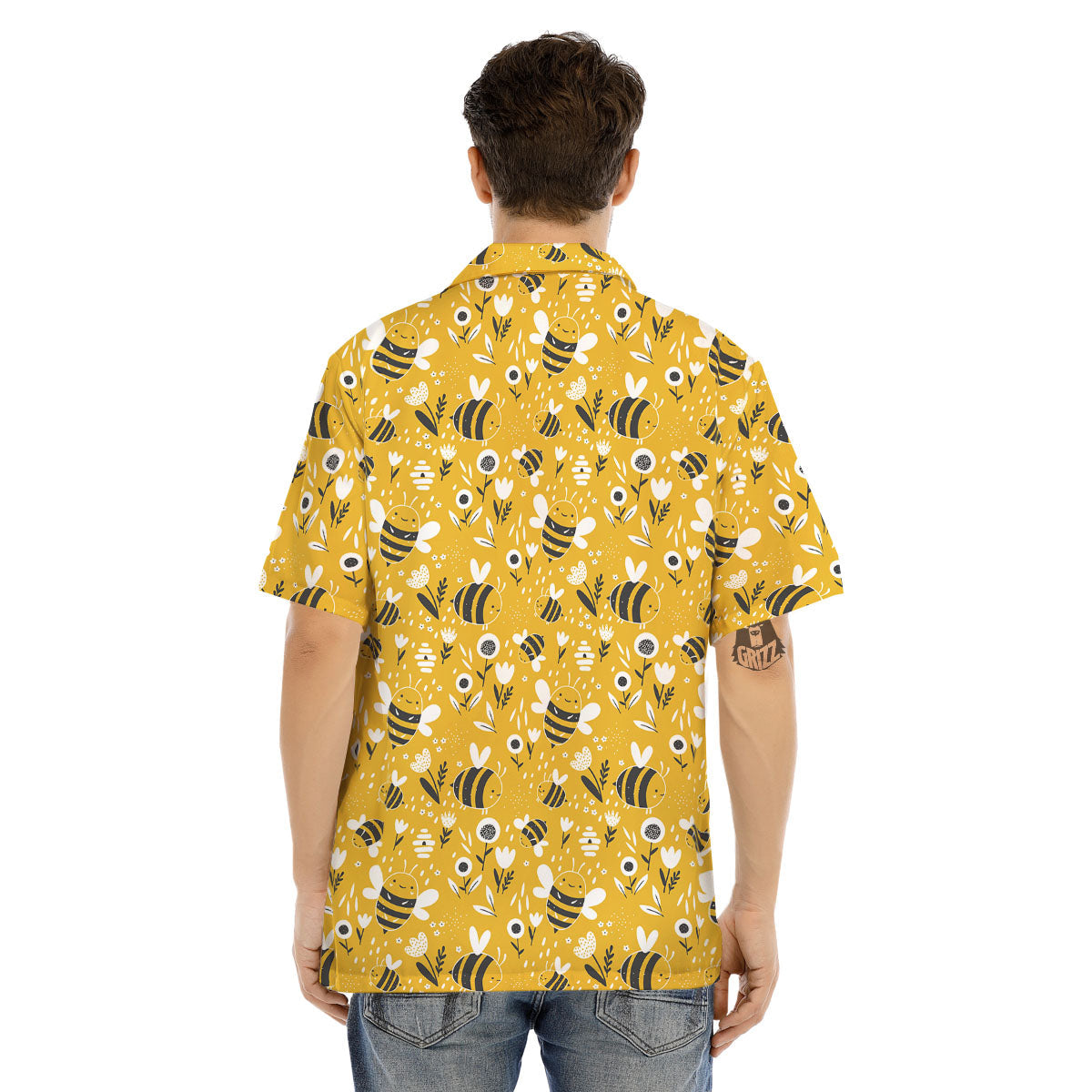 Little Bee Print Pattern Men's Hawaiian Shirt-grizzshop